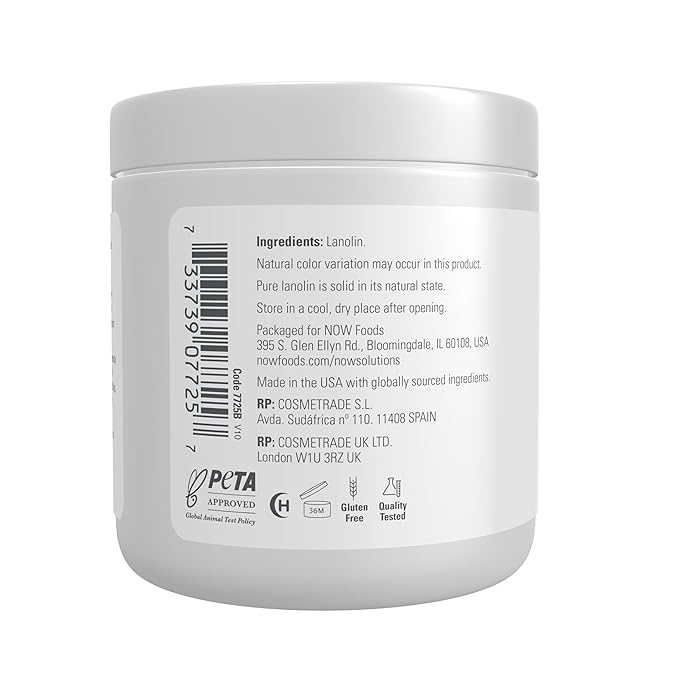 NOW Solutions, Pure Lanolin, Wind and Harsh Environment Skin Protectant, Thick Jelly, For Rough Dry Skin, 7-Ounce