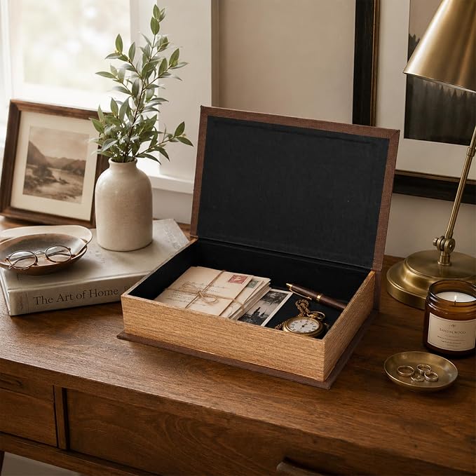 DECOR4SEASON Decorative Linen Book Box Small Faux Book Storage Box, 13" | Living Room Decor, Bedroom Decor, Office Decor, Bookshelf Display, Coffee Table, Farmhouse, Rustic, Vintage Style