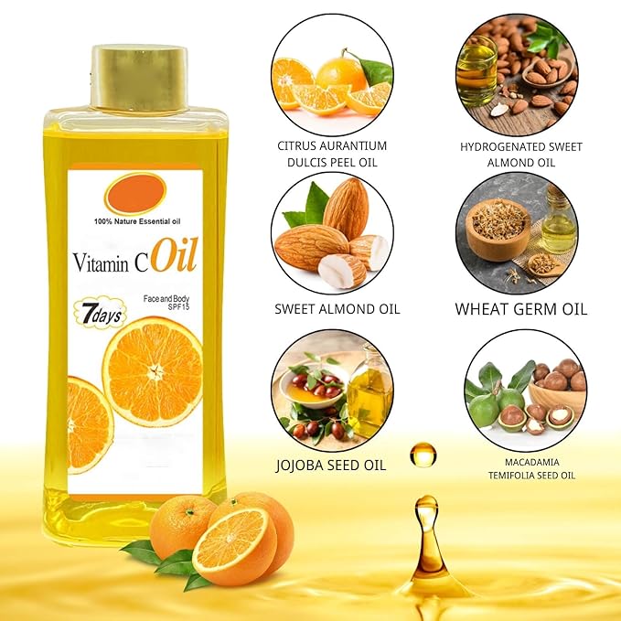 1000ml Vitamin C Oil for Skin Brightening - Organic Vitamin C Oil for Face & Body - Soft 7 Body Oil, Moisturizing
