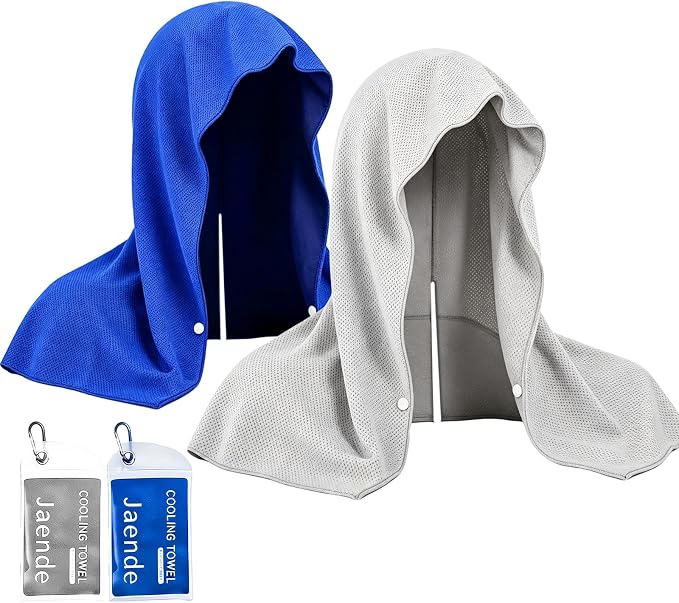 Jaende 2Pack Cooling Hoodie Towel, UPF 50+ Sun Protection Ice Towel, Instant Cooling Towels for Neck and Face, Perfect for Sports, Gym, Workout, Yoga, Running & Hot Weather