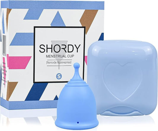 SHORDY Menstrual Cups - Small Reusable Period Cup for Teens & Women (Blue) | 100% medical grade silicone Copa menstrual, Light Flow, Wear up to 12 hr with comfort, Pads Disc & tampon alternative