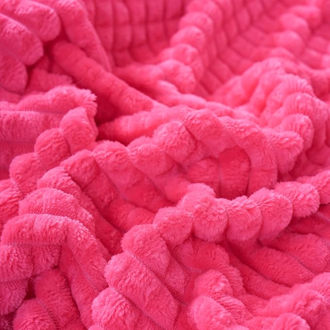 Puncuntex Fleece Throw Blanket Hot Pink 108"×90" with Square Grid Design | Super Soft Plush Cozy Flannel Throw Blanket Luxury for Couch Sofa Chair
