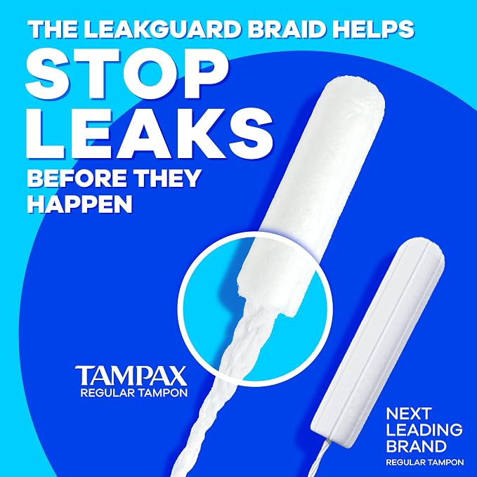 Tampax Pearl Tampons for Women,with LeakGuard Braid,Super Absorbency,Unscented,100 Count (Pack of 2)