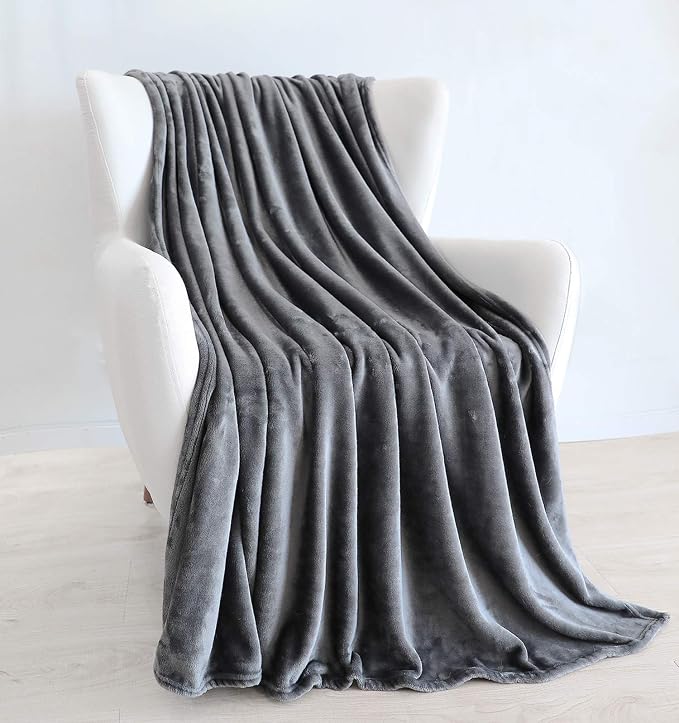 TASTHROW Large Flannel Fleece Throw Blanket, 60×80 Inch - Grey | Cozy Lightweight Thick Blanket - All Seasons Suitable for Women, Men and Kids