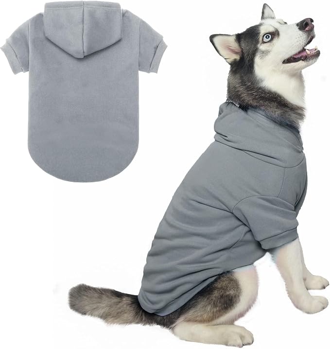 BINGPET Dog Hoodie for Large Dogs, Soft Pullover Pet Sweater | Warm Dog Sweatshirt Clothes, Winter Hooded Outfit for Girl Boy Dogs Puppy, French Pitbull Cold Weather Coats Wear, Grey XXL