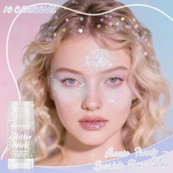 Carnival Body Glitter Stick, Face Glitter for Women and Girls, Festival Accessories Hair Tinsel Stick for Mardi Gras Party Makeup Concert Outfits, Stage Performance Cosplay Celebration Events