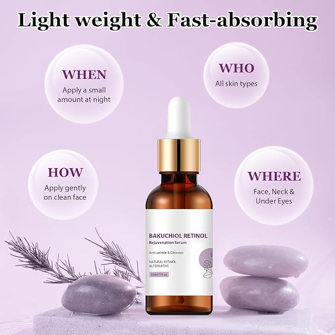 2 PCS Venature Bakuchiol Retinol Rejuvenation Serum, Bakuchiol Retinol Serum Korean for Face, Retinol Serum for Wrinkles, Reduce Wrinkles