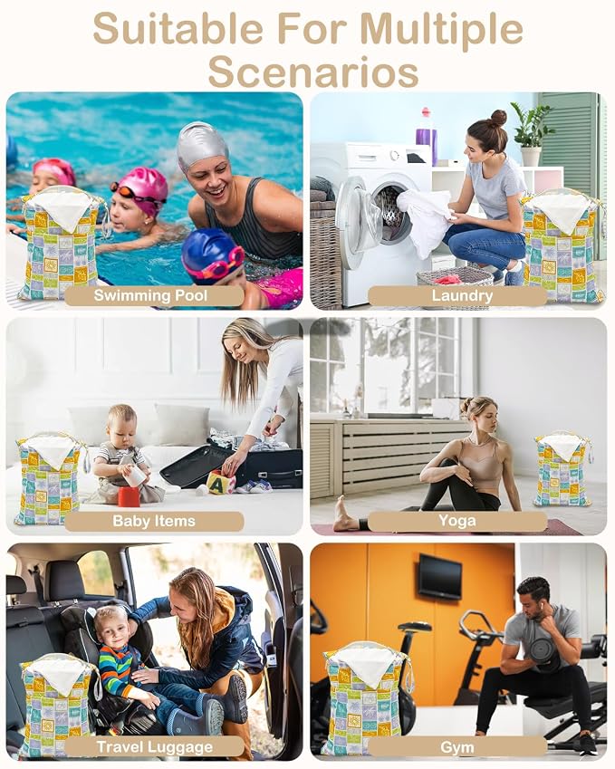 ALVA ALVABABY 2pcs Cloth Diaper Wet Dry Bags Waterproof Reusable with Two Zippered Pockets Travel Beach Pool Daycare Soiled Baby Items Yoga Gym Bag for Swimsuits or Wet Clothes 2LM21