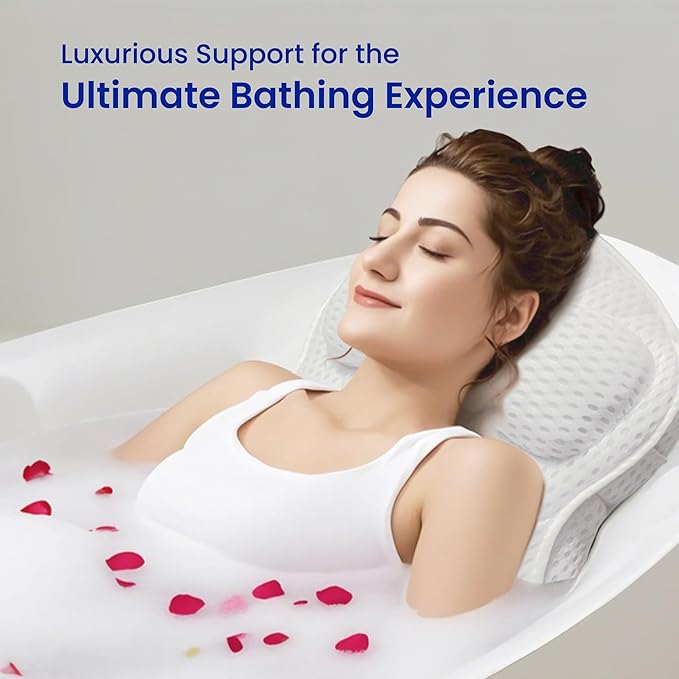 Tevanas Bath Pillows for Tub Full Body, Large Mesh tub Pillow for Bathtub for Head, Neck and Back Support with Laundry Bag and Hanger for Quick Drying White
