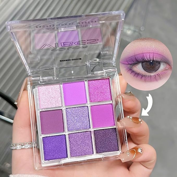 URQT Purple Amethyst Crush Eyeshadow Palette – 9 Pigmented Violet & Berry Shades with Matte, Glitter & Shimmer Finishes, Blendable Long-Wear Eye Makeup for Party Looks