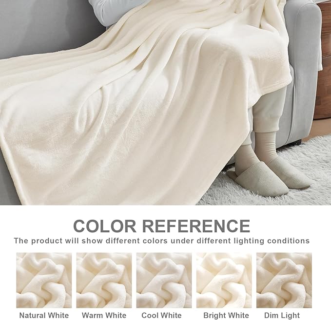 Hansleep Throw XL Beige Fleece Blanket, Soft Flannel Bed Blanket | Fuzzy Cozy Blanket 50x70 Inches, Multi-use for Bed, Sofa, Couch, Travel, Camping, All Season Warm Lightweight Cover