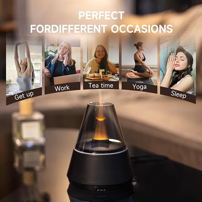 TMEHM Essential Oil Diffuser, 7 Colors Candle Flame Air Diffuser Humidifier, Ultrasonic Aromatherapy Humidifier with Timer for Home, Bedroom, Office, Yoga (Black, M)