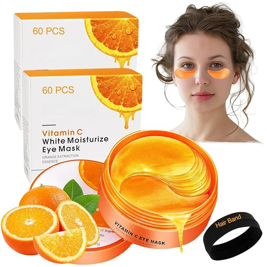 Vitamin C Eye Patches 2-Pack 120 PCS, Improving Skin Tone, Reducing Dark Circles and Refreshing, Collagen Eye Mask for Puffy Eyes, Suitable for Both Men and Women