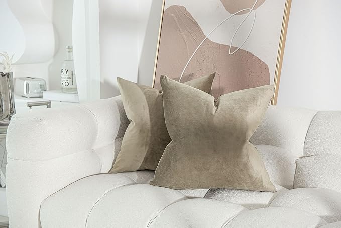Throw Pillow Covers Set of 2 for Couch Bed Velvet Cushion Cover 14x14,Stone | Decorative Pillow Covers with Invisible Zipper for Sofa Living Room Bedroom Home Decor Modern