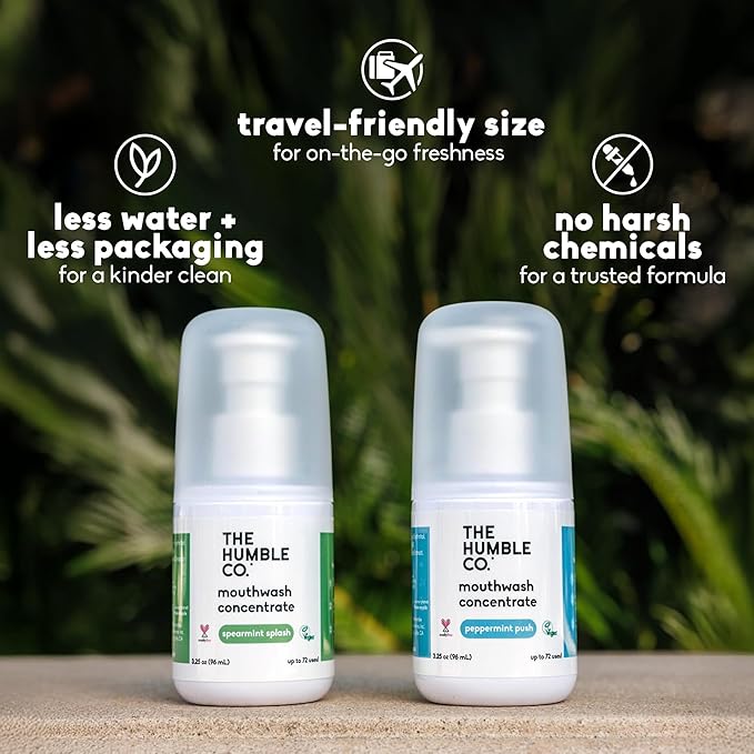 The Humble Co Mouthwash Concentrate for Bad Breath - Fluoride Free Natural Mouth Wash Rinse for Fresh Breath, Gum Health & Travel Size Dental Care & Oral Hygiene Products - Peppermint