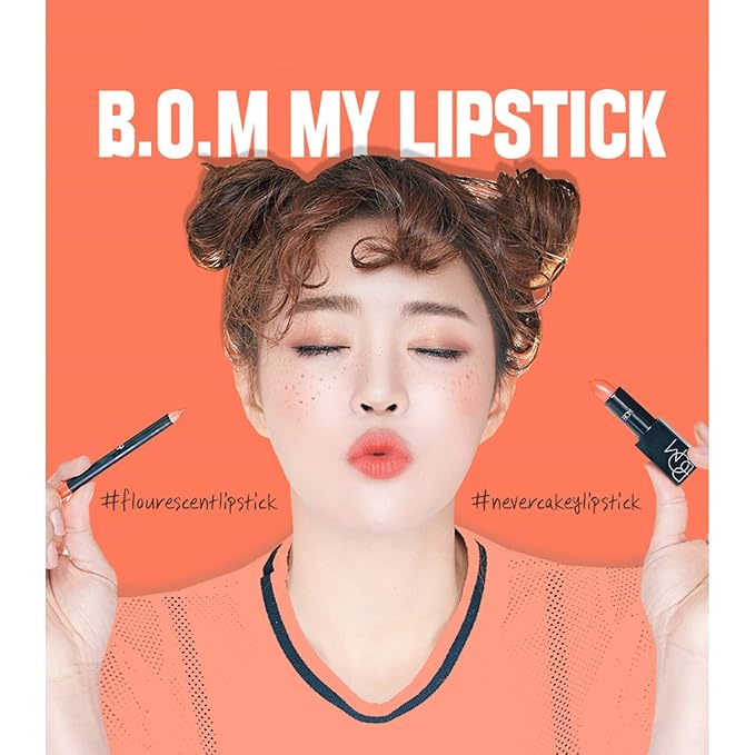 BOM COSMETICS My Lipstick #803 My Orange 0.12 oz Long Lasting Lipstick for Soft & Vibrant Color Lips, Lip Care with Vitamin E & 5 Oils, Korean Makeup