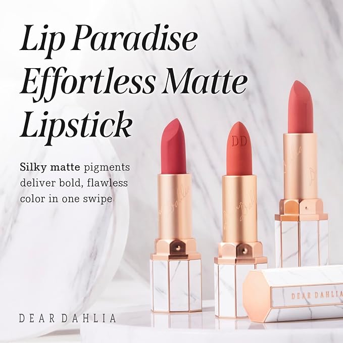DEARDAHLIA Lip Paradise Effortless Matte Lipstick (Eva) - Vegan Silky Matte Lipstick with Wightness, Long-Lasting and High-Pigment Color, Dahlia Petal-Shaped Tip for Easy Use. 0.11 oz