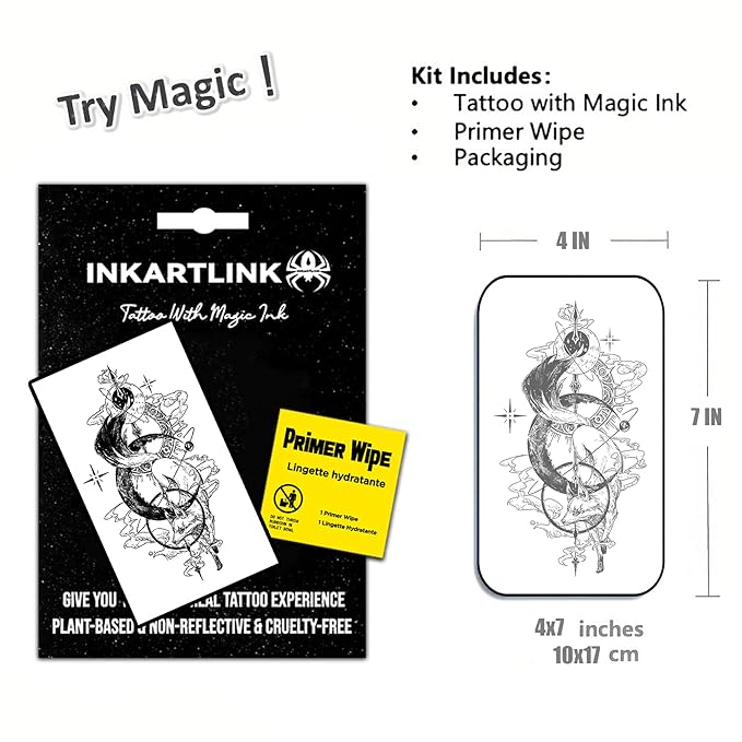INKARTLINK Temporary Tattoos, Semi Permanent Tattoos, Cool Arm Tattoos, Waterproof and Non-reflective, Unique Design (Fox Fairy)