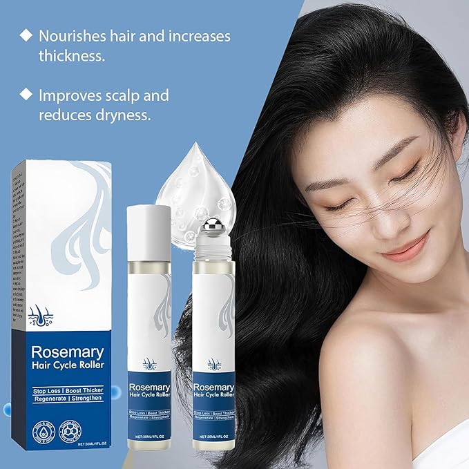 Rosemary Hair Growth Roll On Serum – Scalp Nourishment, Reduce Hair Loss & Follicle Strengthener for Thicker, Fuller Hair, All Hair Types, 1 fl oz