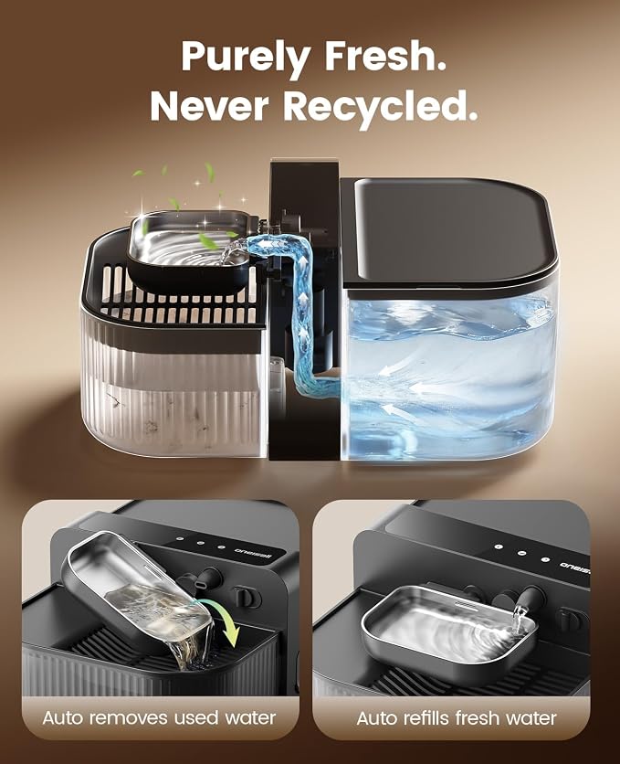 oneisall 3.5L Wireless Filterless Cat Water Fountain for Cat Pet,PW17 | Wastewater Separation,No Filter Needed,Cordless,Separate Clean&Dirty Water,304 Stainless Bowl,30dB Quiet,Smart LED Display