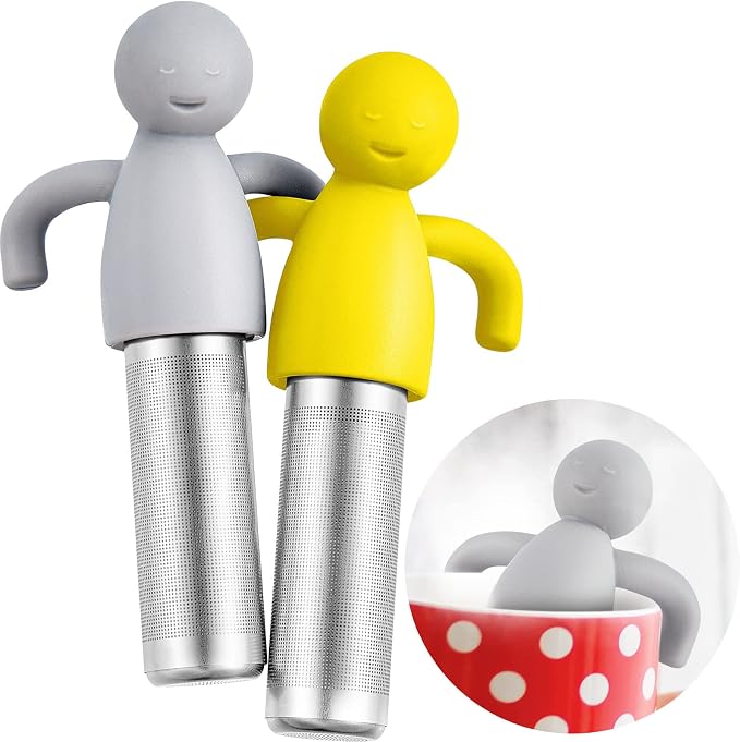 2 Pieces Tea Infuser for Loose Tea Cute Fine Mesh Tea Strainer Stainless Steel Tea Filter Ball Tea Diffuser Steeper for Teacups Teapots (Yellow, Gray)