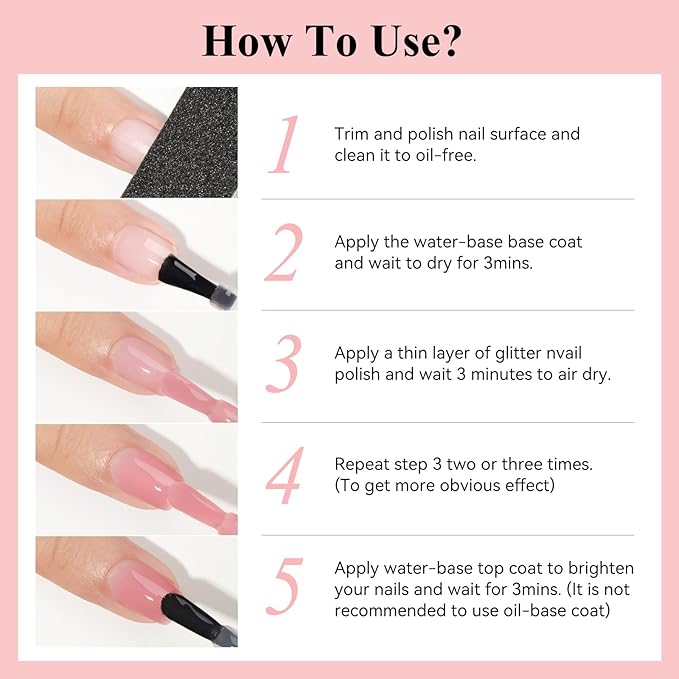 Quick Dry Nail Polish 12ML, Sheer Pink Regular Color Nail Polish Water Based Holographic High Coverage Nail Lacquer Natural Nail Art No Required UV LED for Valentine's Day Gift