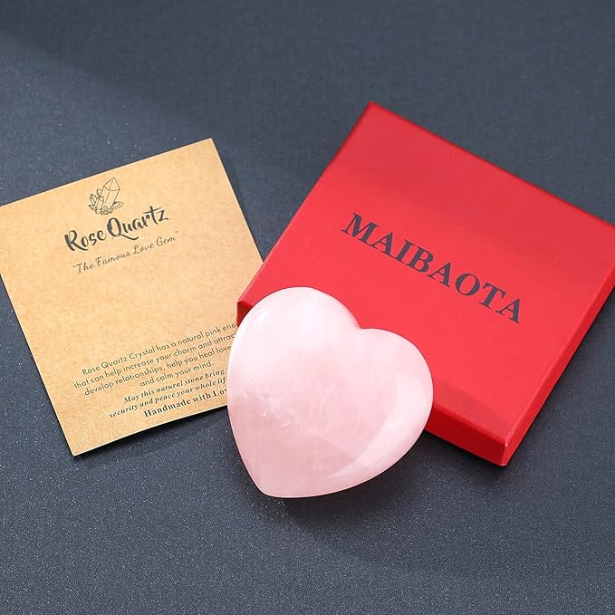 MAIBAOTA 60 mm Rose Quartz Crystals Heart Stone Valentines Anniversary Day Gifts for Her Women Crystal Gifts for Women Natural Reiki Gemstone Polished Heart Shaped Rocks Meditation