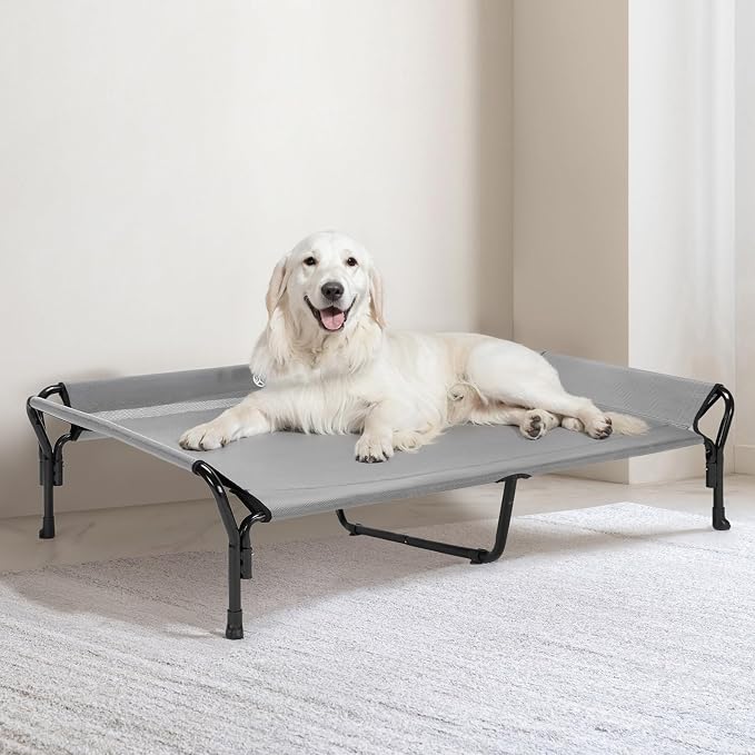Veehoo Cooling Elevated Dog Bed, XL Raised Pet Cot with Guardrail & Slope Headrest, Durable Breathable Teslin Mesh, Non-Slip Feet, Washable Dog Couch Bed for Indoor & Outdoor, 50.5" x 33.5, Gray | Washable Dog Couch Bed for Indoor & Outdoor, Durable Br...