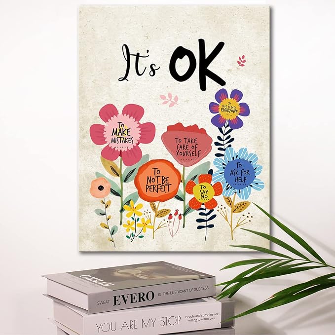 It's OK Wall Art Positive Affirmations Encouragement Canvas Framed Wall Decot for Teen Girls Room Bedroom Decoration