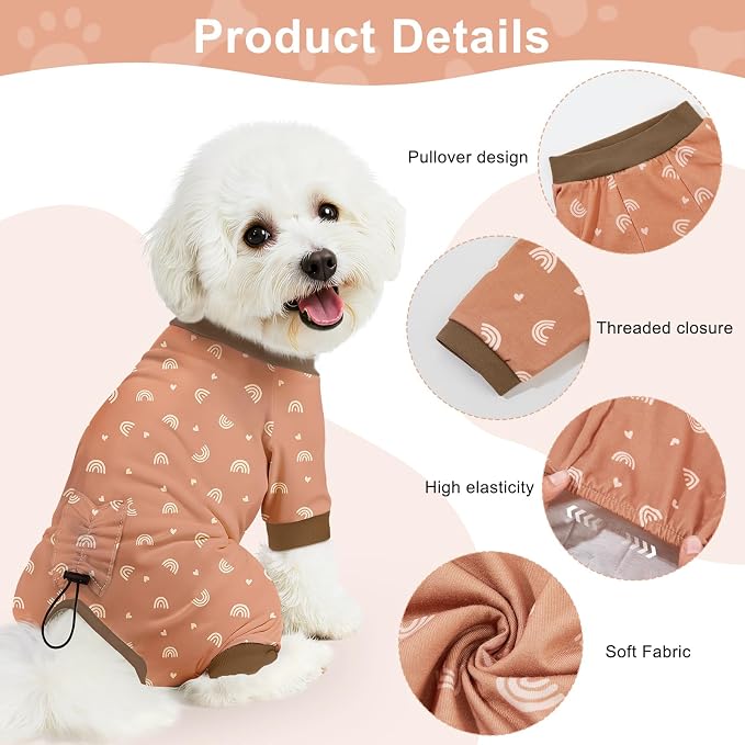 Bienbee Dog Pajamas, 4 Pack Adjustable Onesies for Small to Large Dogs XS | Dog Shedding Suit with Soft Fabric, Breathable & Stretchy, and Adjustable Back Length for Sleeping Lounging and Daily Use
