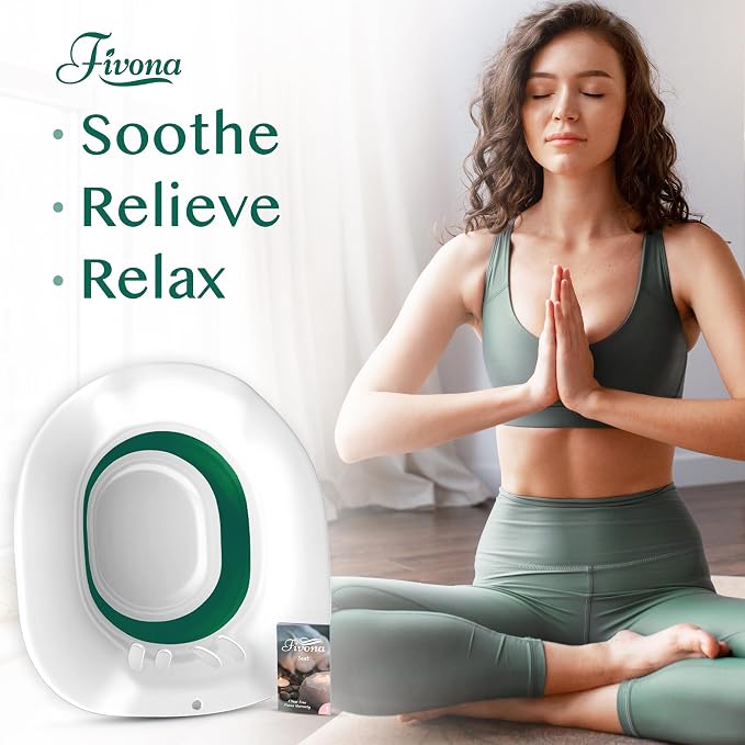 Fivona Sitz Bath for Toilet Seat Postpartum and Hemorrhoids Care - Yoni Steam Seat - Foldable Basin for Epsom Salt Soak - Portable Bidet BPA Free Temperature Resistant - Universal Fit - Dark Green