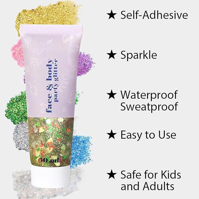 Red Green and White Body Glitter Gel, Christmas Face Hair Glitter for Kids & Women,Shimmer Holographic Colorful Sequins Chunky Glitter Gel Makeup,Accessories for Festival Rave (Christmas Themed)
