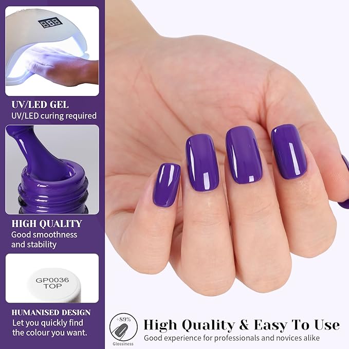 Charming Purple Gel Nail Polish, 0.51 Fl Oz UV/LED Soak Off Deep Violet Gel Polish for Manicure Salon or DIY Nail Art at Home - GP0110