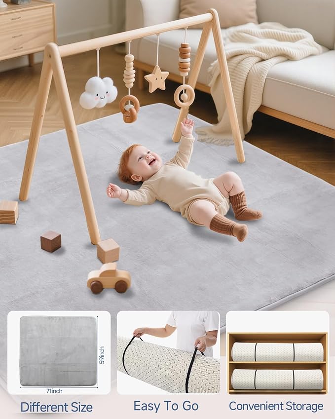 Thick Baby Play Mat for Floor,59 x 71 Playpen Mat,Large Tummy Time Foam Mats,Soft Support & Plush Feel Nursery Kids Rug,Easy Care with Non-Slip Cushioned for Infant,Kids and Toddler Crawling,Grey
