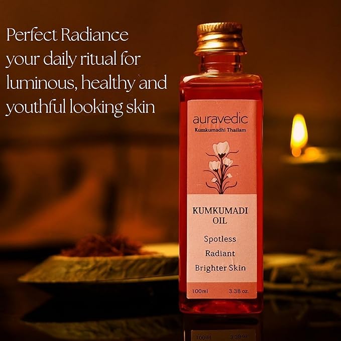 Auravedic Kumkumadi Oil Pure Saffron for Ultra Radiant Skin | Ayurvedic Oil for Dull, Dehydrated & Tired Skin | Lightweight Hydrating Formula for Smooth Texture | 3.38 Fl Oz (100ml)