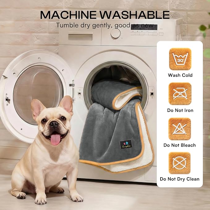 Luciphia Waterproof Pet Blanket, Washable Reversible Sherpa Fleece Throw | Liquid-proof furniture protector for bed and couch, soft reversible sherpa fleece for dogs, cats grey, XL