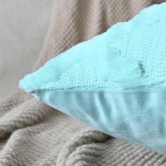 Set of 2 Soft Moroccan Throw Pillow Covers 20x20 Inch Plush Boho Decorative Pillow Cover Accent Cushion Case for Couch Sofa Bed, Light Aqua
