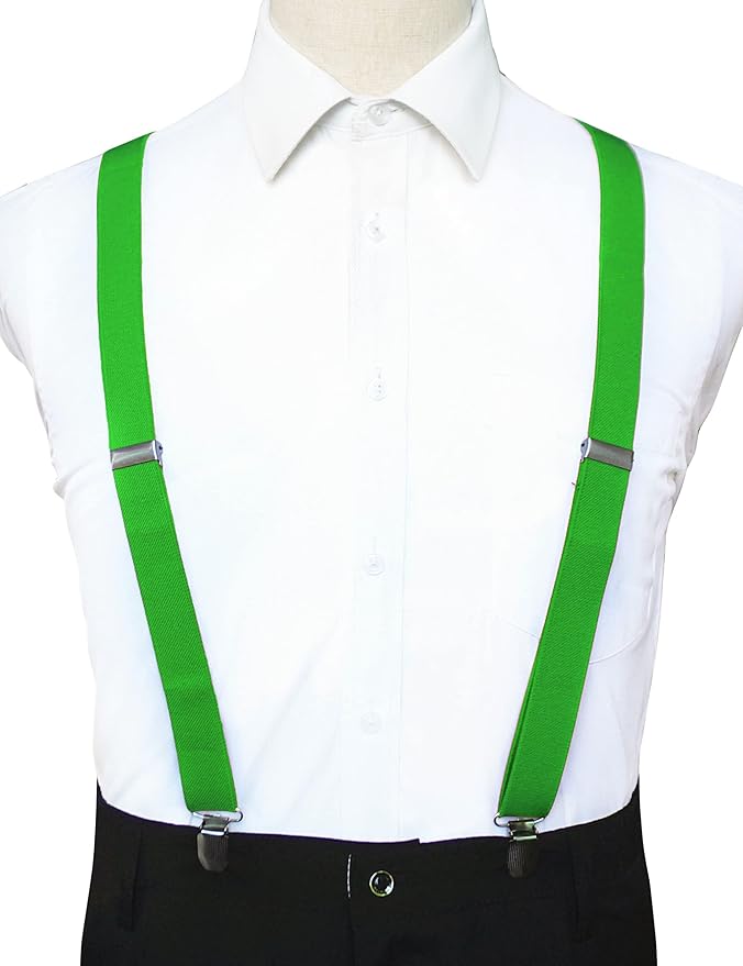 JEMYGINS Solid Color Mens Suspender with 3 Strong Clips Adjustable Braces