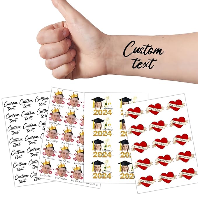 Ubmpj Custom Temporary Tattoos Personalized Temporary Tattoos with Photo Face Name Text for Graduation Bachelorette Birthday Party Wedding Bride Groom