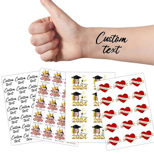 Ubmpj Custom Temporary Tattoos Personalized Temporary Tattoos with Photo Face Name Text for Graduation Bachelorette Birthday Party Wedding Bride Groom