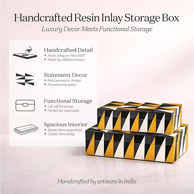 Handicrafts Home Decorative Storage Box with Lid, Box for Remote Controls, Coffee Table Storage Organizer, Keepsake Decorative Box for Living Room, Shelf & Hallway Decor, Puzzle Guild 10 x 4.5 x 2.5