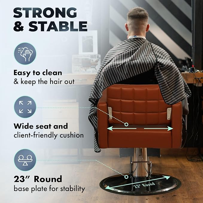 Buy-Rite Icon Styling Chair in Camel for Professional Salons & Barbershops, Extra Wide Seat, Quilted Design, Hydraulic Pump, Tufted Back, Easy-Clean Vinyl, Durable Steel Frame, YLG-192-CAM