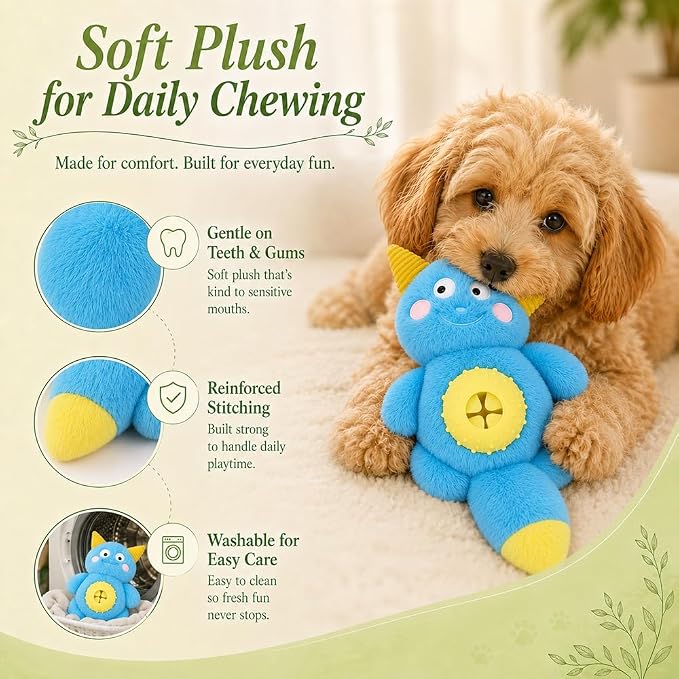 Cute Monster Plush Dog Chew Toy – Squeaky Ball, Crinkle Paper & Treat Dispenser, Washable Interactive Stuffed Toy for All Breeds, Relieves Boredom & Anxiety(Blue