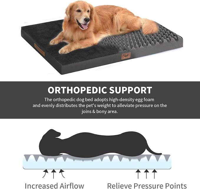 Outdoor Waterproof Orthopedic Dog Bed for Large Dogs | Egg Crate Foam for Joint Support, TPU Waterproof Layer, Machine Washable 1680D Oxford Cover, 36 x 27 Inch, Up to 65 lbs