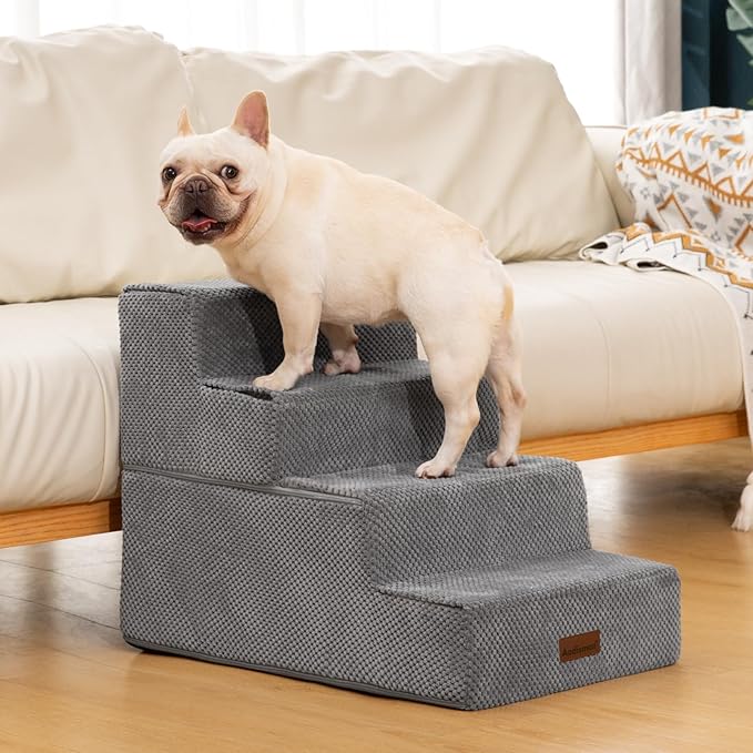 Aodisman Dog Steps for Bed & Couch,18.5" H 4-Step Pet Stairs for Small Dogs | High-Support Anti-Slip Dog Ramp, Easy-to-Climb Steps for Doggies, Older Cats,Short-Legged Dogs to Get on and off Beds,Grey