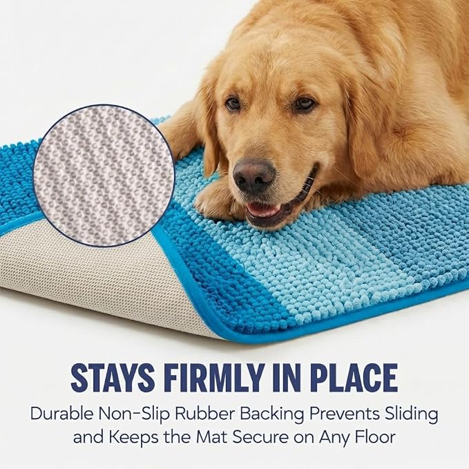Muddy Mat® Super Absorbent Loop-Thread Chenille Dog Door Mat for Muddy Paws – Non-Slip, Machine Washable Indoor Entry Rug, Quick-Dry Pet Mat for Entryway – Ocean Fade 19"x30"