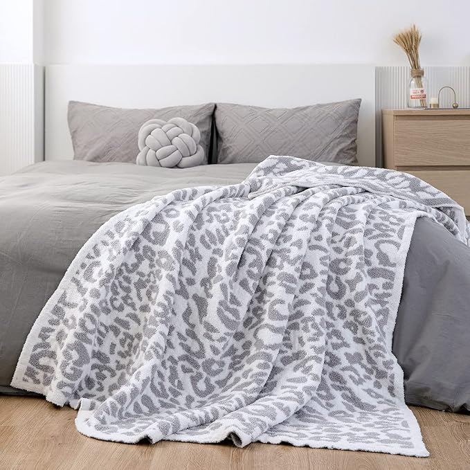 MH MYLUNE HOME Ultra Soft Leopard Throw Blanket Plush, Gray, 71"x78" | Reversible Cheetah Print Blanket, Comfy Fluffy Fuzzy Plush Blanket Throws for Couch Bed, Cozy Blankets for Women Gift