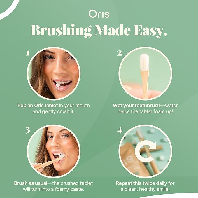 Oris Natural Toothpaste Tablets hydroxyapatite - Fluoride-Free Chewable Toothpaste Tablets for Enamel Repair, Travel-Friendly & Eco-Friendly tabs - 62ct (Cinnamon)