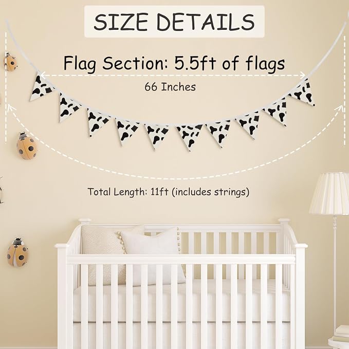 Western Nursery Room Cow Print Wall Art Decor,Western Party Decorations Cowboy Cowgirl Farmhouse Wall Decor for Toddler Classroom Playroom Garland Triangle Banner,11Ft Bunting Flags Fabric