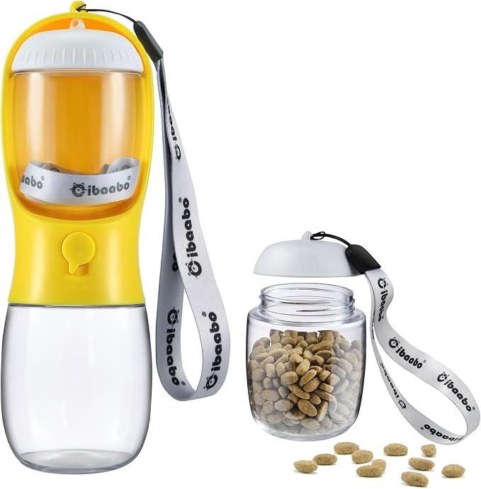 Cibaabo Dog Water Bottle Portable with Food Container & Filter for Travel | Feeding & Hydration | Travel Water Bowl | Portable Pet Dispenser | Dog Gifts | Puppy Essentials | for Hiking Camping Beach